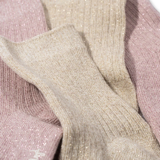 2 Pack Rib Glitter Socks Rose/Off White