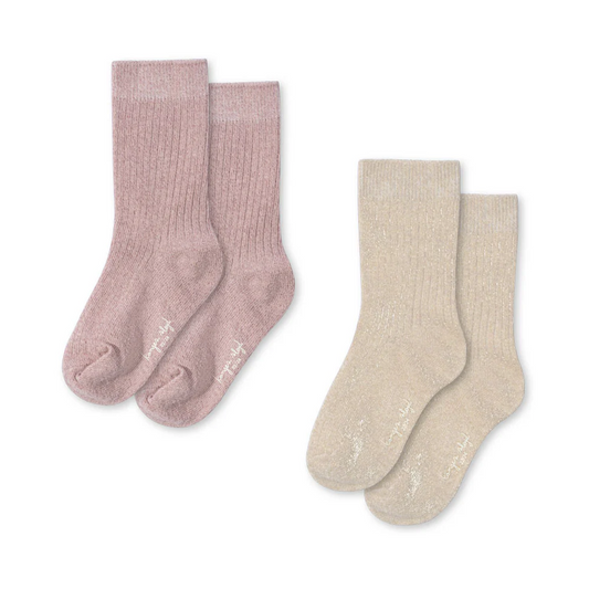 2 Pack Rib Glitter Socks Rose/Off White