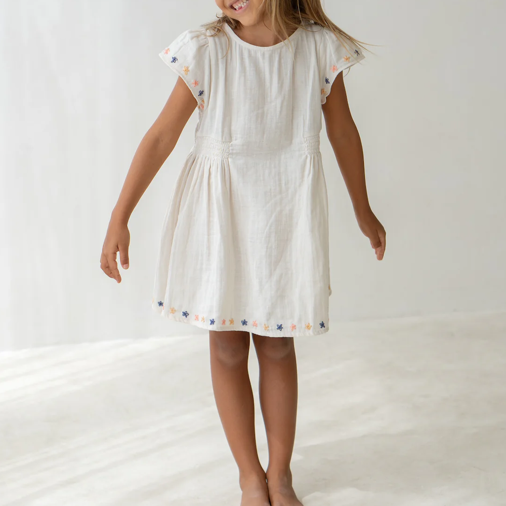 Blossom Dress Natural Embroidered