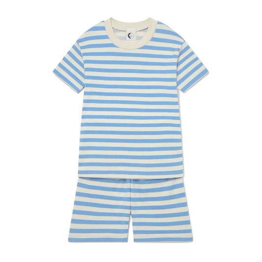 Kids Shortie Pyjama Set French Blue & Oatmeal Stripe