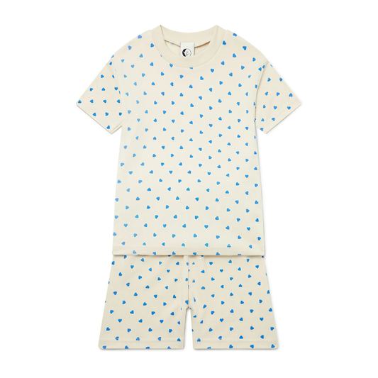 Kids Shortie Pyjama Set Marina Blue Hearts