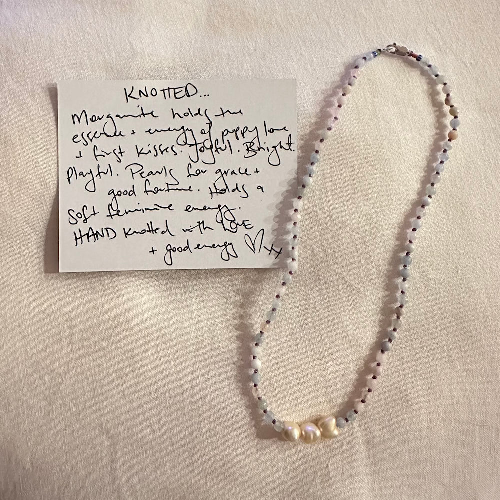 Morganite & Pearls Knotted Necklace