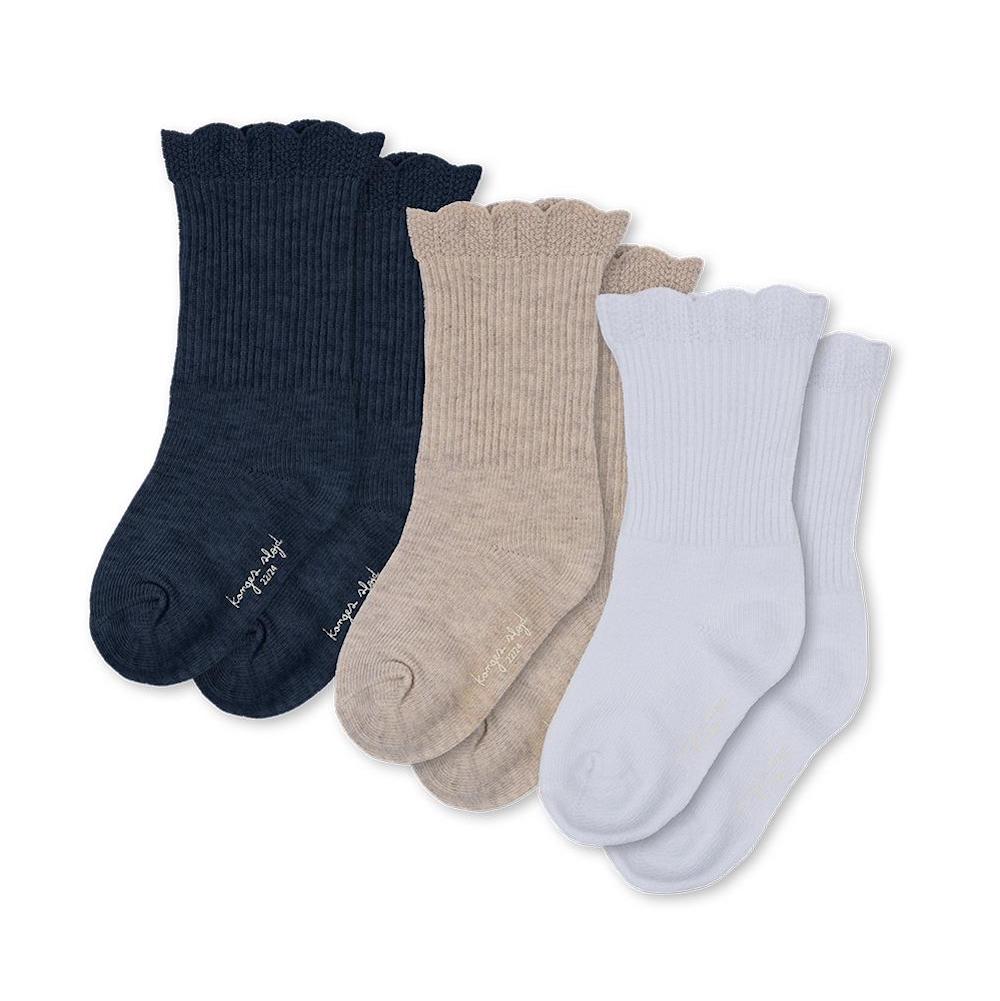 3 Pack Frill Socks White/ Navy/Beige