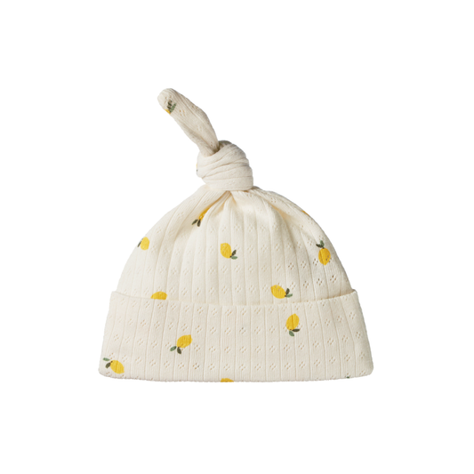 Knotted Beanie Pointelle Lemon Print