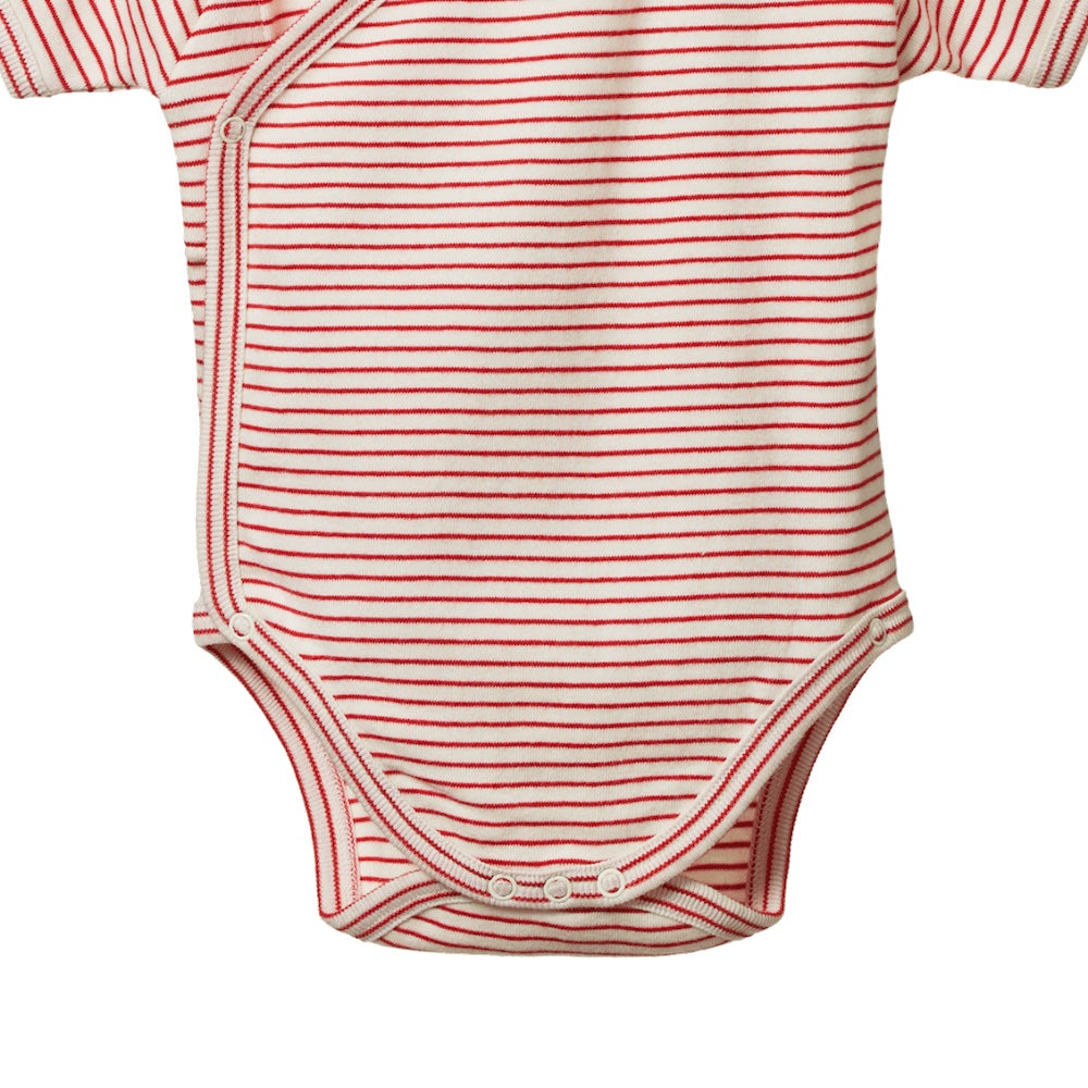 Short Sleeve Kimono Bodysuit Red Pinstripe