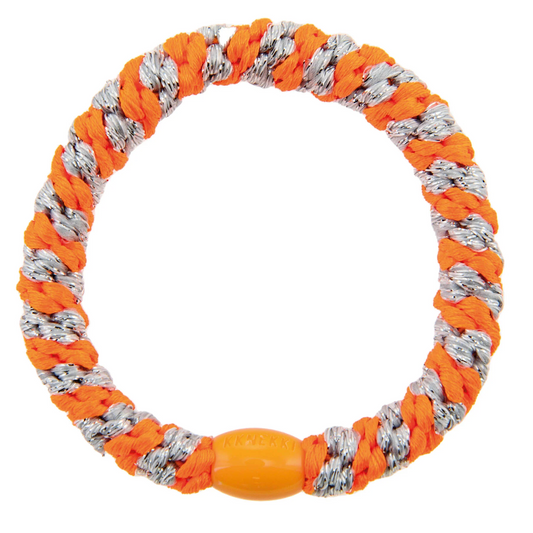 Neon Orange Silver Glitter Stripe Hair Tie