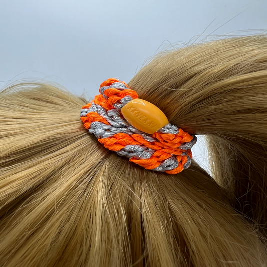 Neon Orange Silver Glitter Stripe Hair Tie