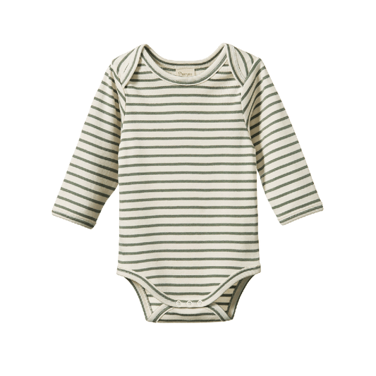 Cotton Long Sleeve Bodysuit Nettle Sailor Stripe