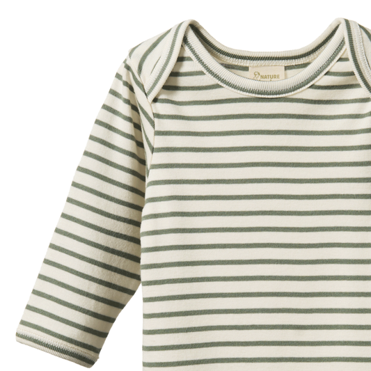 Cotton Long Sleeve Bodysuit Nettle Sailor Stripe