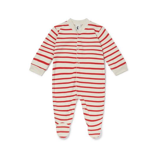 Baby Sleepsuit Red & Oatmeal Breton Stripe