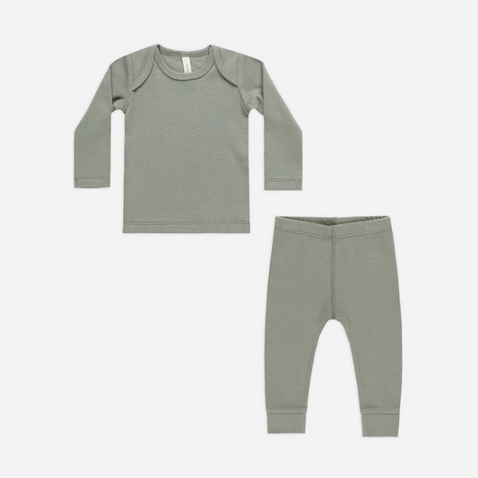 Ribbed Long Sleeve Tee + Legging Set Basil