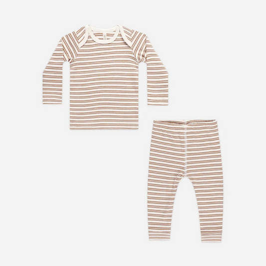 Ribbed Long Sleeve Tee + Legging Set Golden Stripe