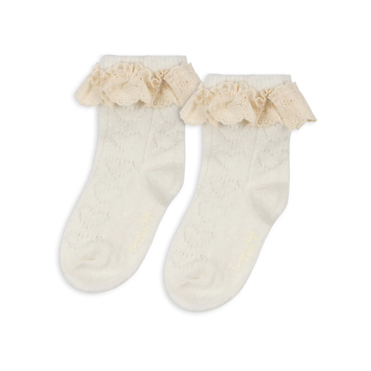 Wool Pointelle Socks Beige