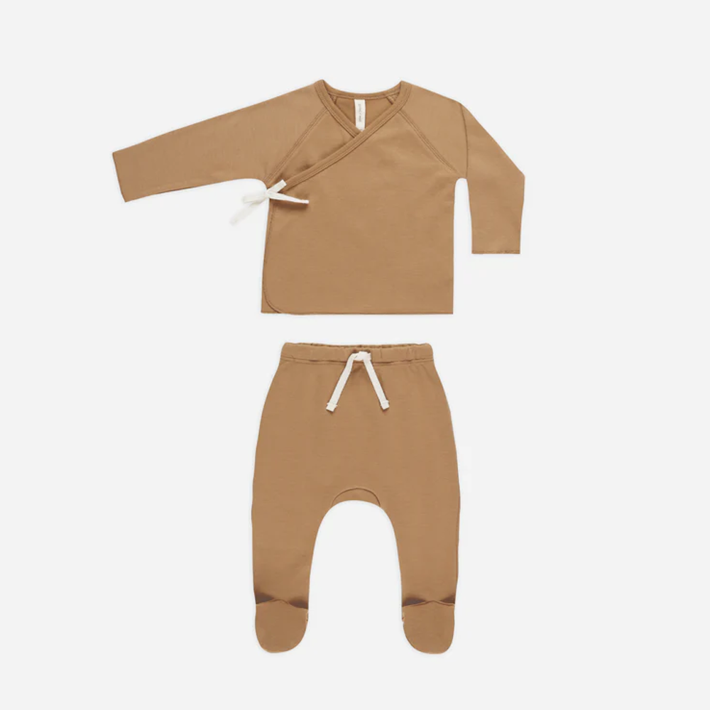 Wrap Top + Footed Pant Set Golden